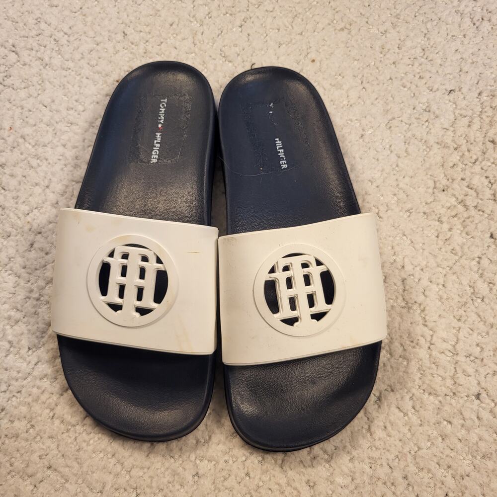 NEW TOMMY HILFIGER slide sandals slip-on white and navy-blue Men's size 8